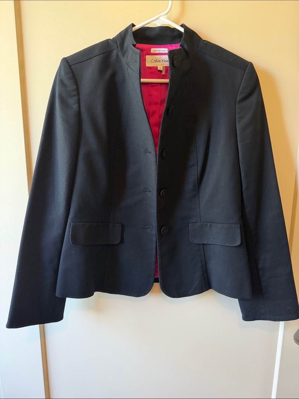 Calvin Klein Black Women's Stand-Collar Blazer with pink